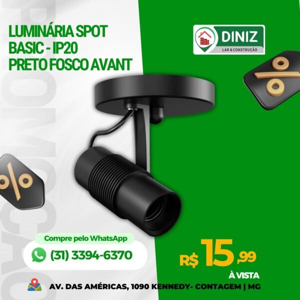 Luminária Spot Basic - IP20 - Preto Fosco Avant