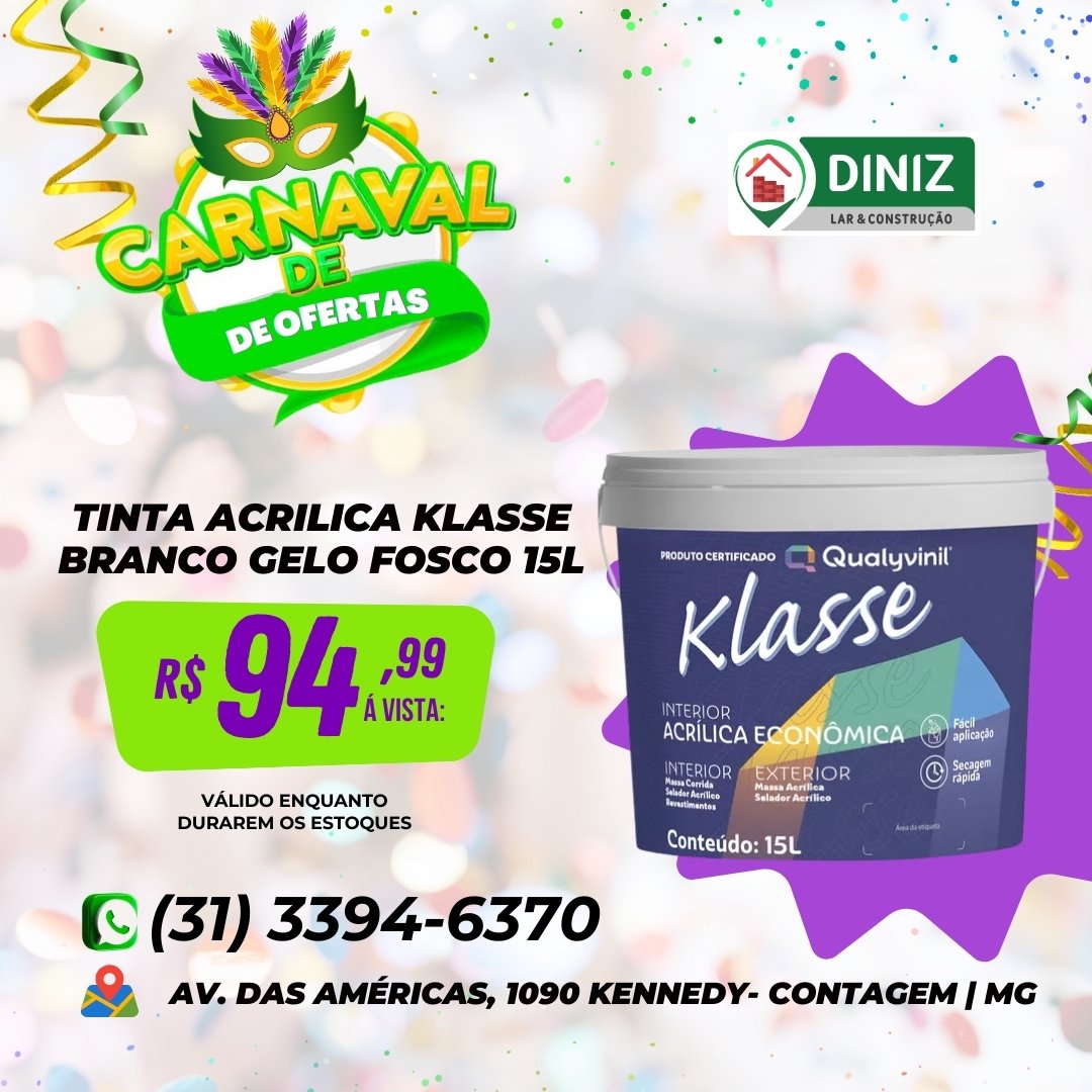 Tinta Acrílica Klasse - Branco Gelo Fosco 15L